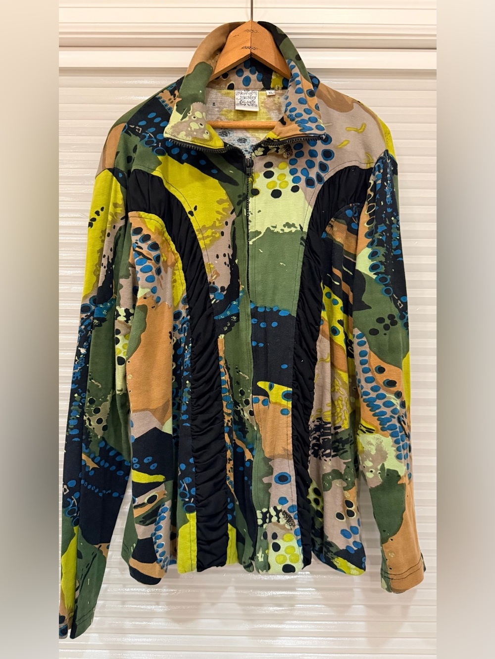 Parsley & Sage XL Art to Wear Abstract Print Full Zip Jacket Boho Lagenlook Top